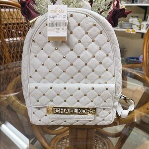 Michael Kors White Quilted Backpack with Gold Accents
